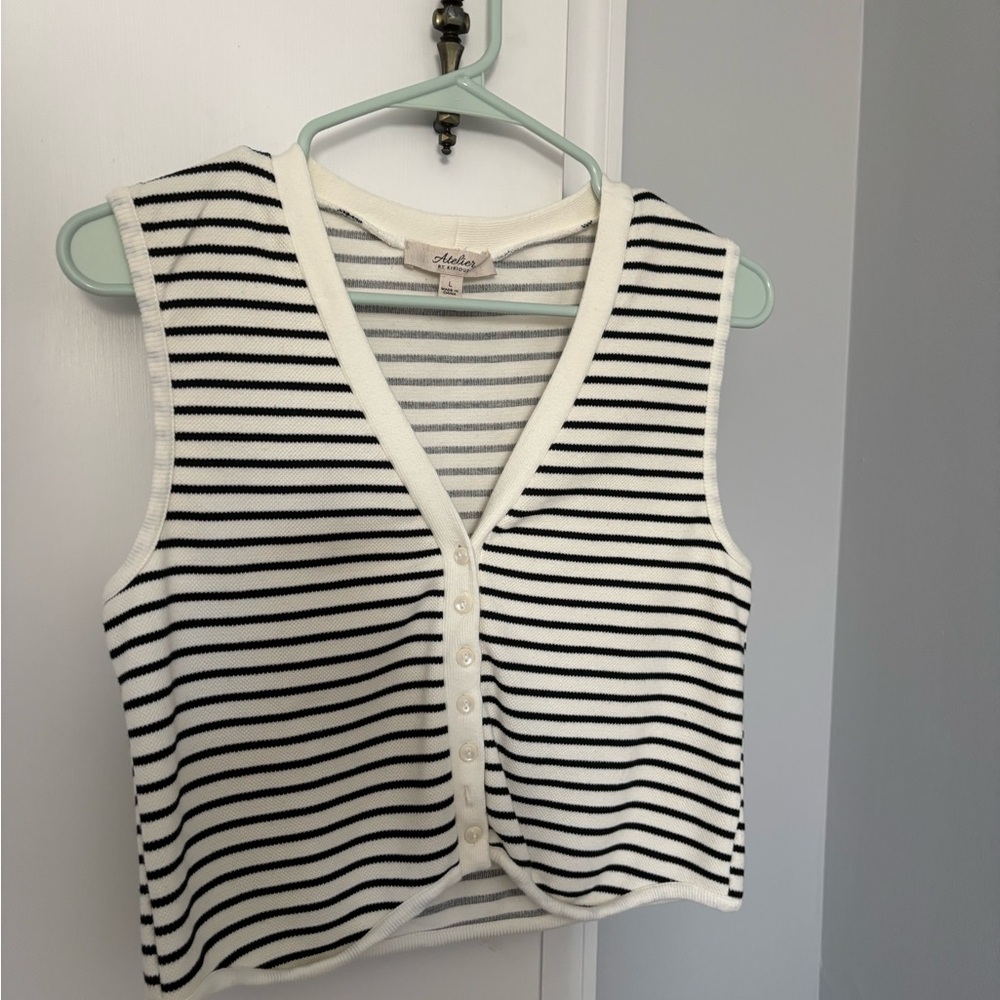 Striped Knit Button Front Crop Vest